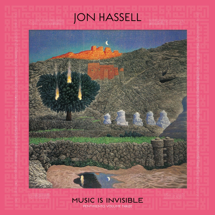 Music Is Invisible cover: a Mati Klarwein painting of a hillside village under a crescent moon
